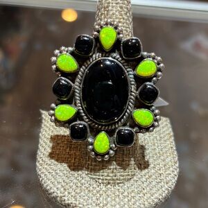 Elegant Onyx and Opal Stone Ring